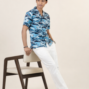 Men’s Cuban Collar Half Sleeve Shirt Arctic Blue – Zareve