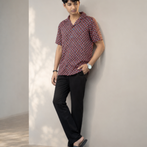 Men’s Cuban Collar Half Sleeve Shirt Red – Zareve