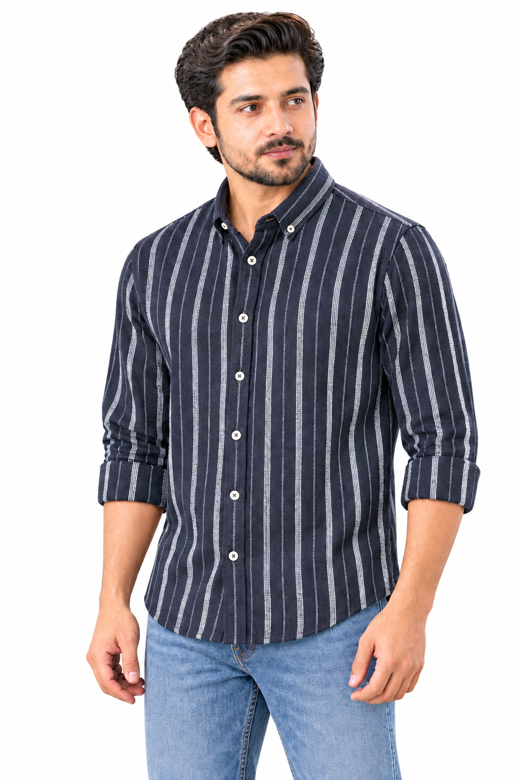 Navy blue stripe shirt
